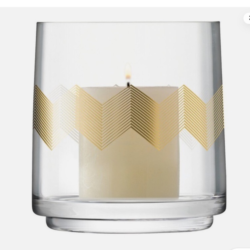 LSA International chevron lantern  a hand-painted gold geometric pattern.